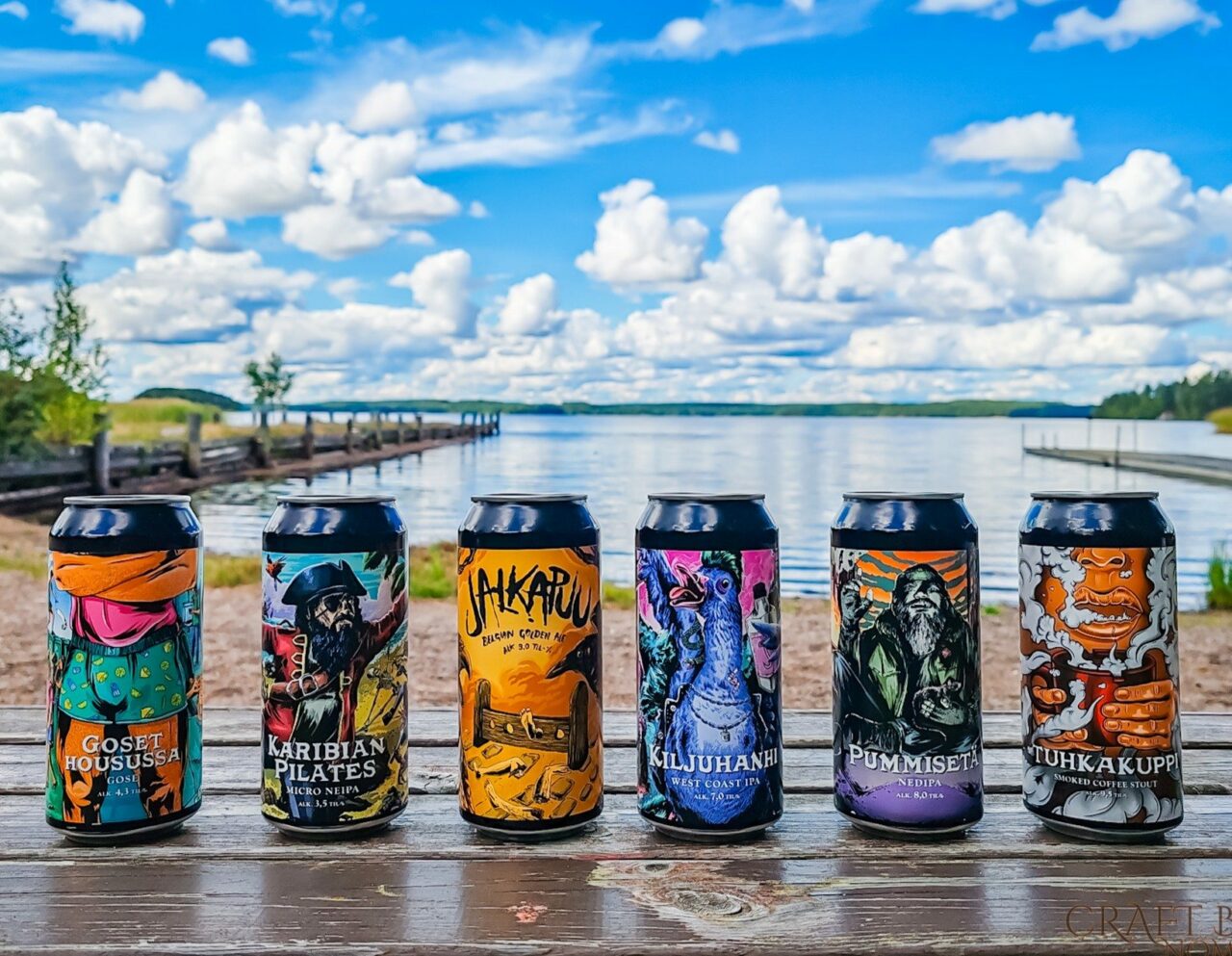 Tuju Brewing Company craft beer cans by a lake | Craft beer in Finland: Tuju Brewing Company from Lappeenranta